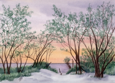 Poster DIN-A4 Aquarell Maritim Kunst Druck Kunstdruck Dänemark Nordsee Ostsee Dünen Meer Strand Sylt